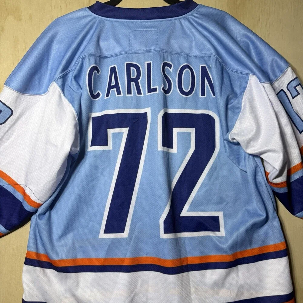 Impact Hockey Mens Small Jersey Carlson‎ 72 Blue Orange V Neck Hockey Shirt